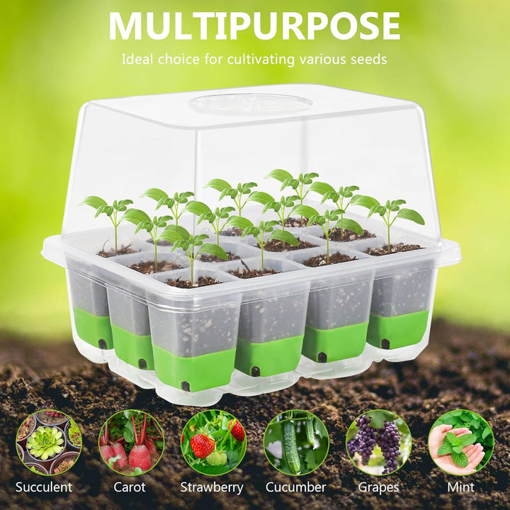 Zimmergewächshaus Anzuchtkasten: Wiederverwendbar Anzuchtplatte Topfplatte 4 Stück 12 Pflanzlöchern,