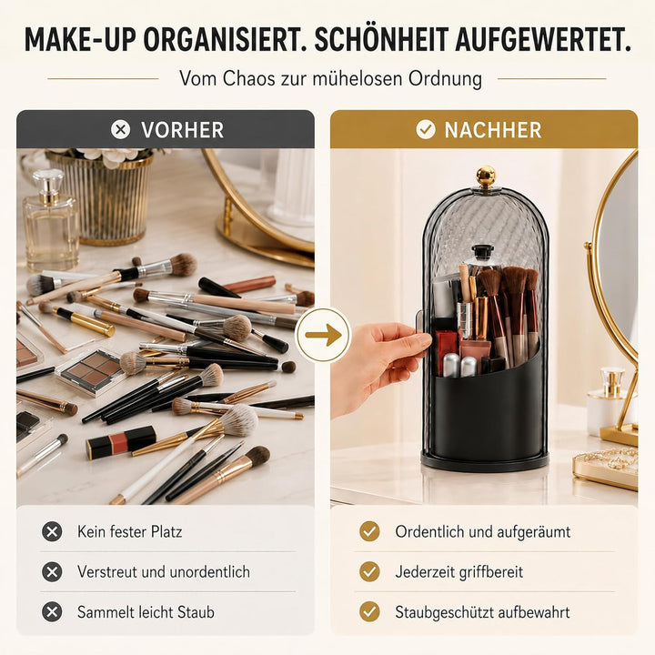 FAVORTALK Make-Up Pinselhalter mit Deckel,360 Drehbar Make Up Organizer,Makeup Pinsel Veranstalter S