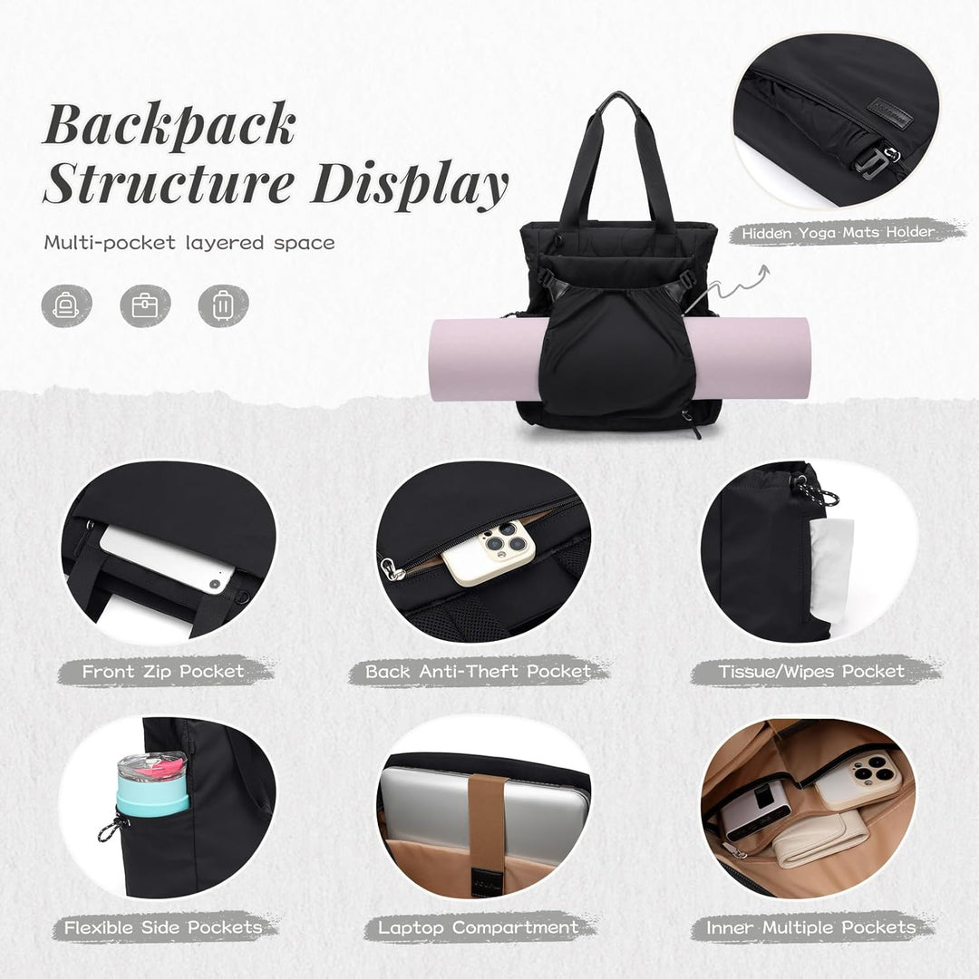 GOLF SUPAGS Convertible Laptop Rucksack Damen Yogatasche Sporttasche, Gesteppte Tragetasche, Yogamat