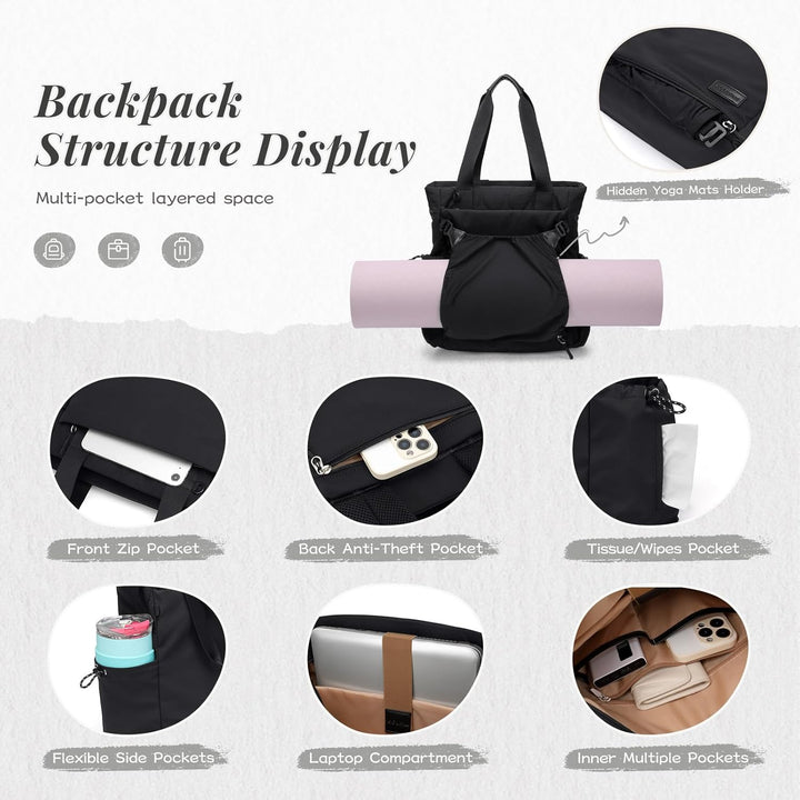 GOLF SUPAGS Convertible Laptop Rucksack Damen Yogatasche Sporttasche, Gesteppte Tragetasche, Yogamat