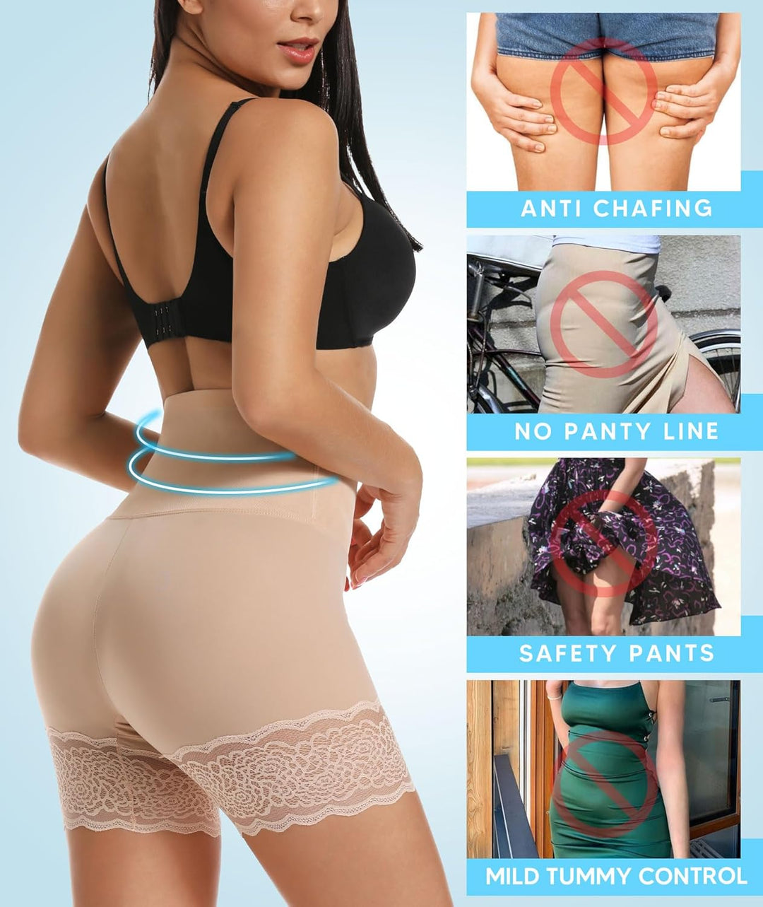 MISS MOLY Unterhose Damen Unter Rock Kurz Hose Shorts Leggings Anti Chafing Miederhose Bauch Weg Mie