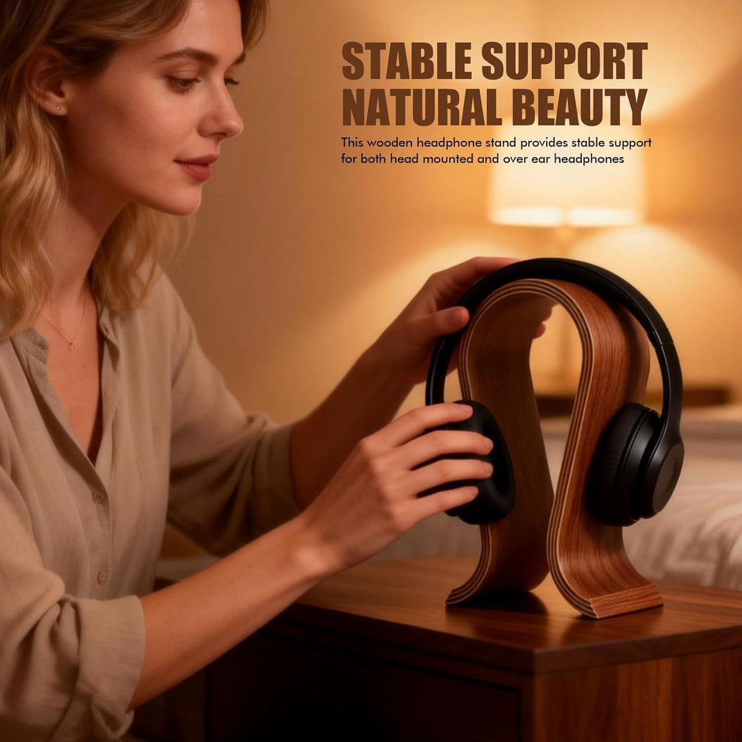 Kopfhörer Ständer Holz, Kopfhörerständer Aus Walnuss U Form, Stabiler Kopfhörer Halter Eleganter Hea
