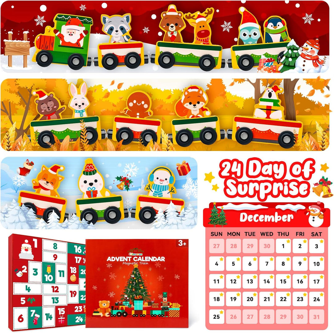 Adventskalender 2024 für Kinder, Commodum 24 Tage Weihnachten Adventskalender Countdown, Holz Eisenb
