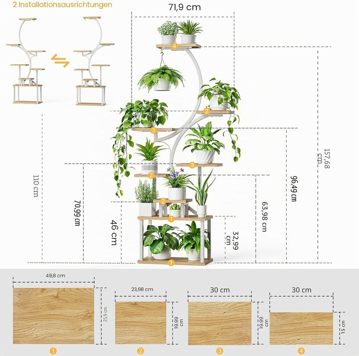 BACEKOLL Pflanzenständer mit Wachstumslicht - 8 Ebenen Blumenständer 157cm Metall Holz Pflanzenregal