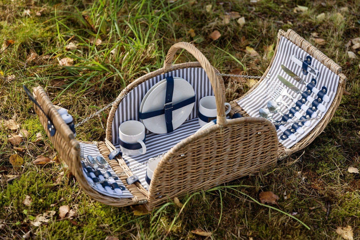 Picknickkorb für 4 Personen blau/weiss 41 x 33 x 29 cm