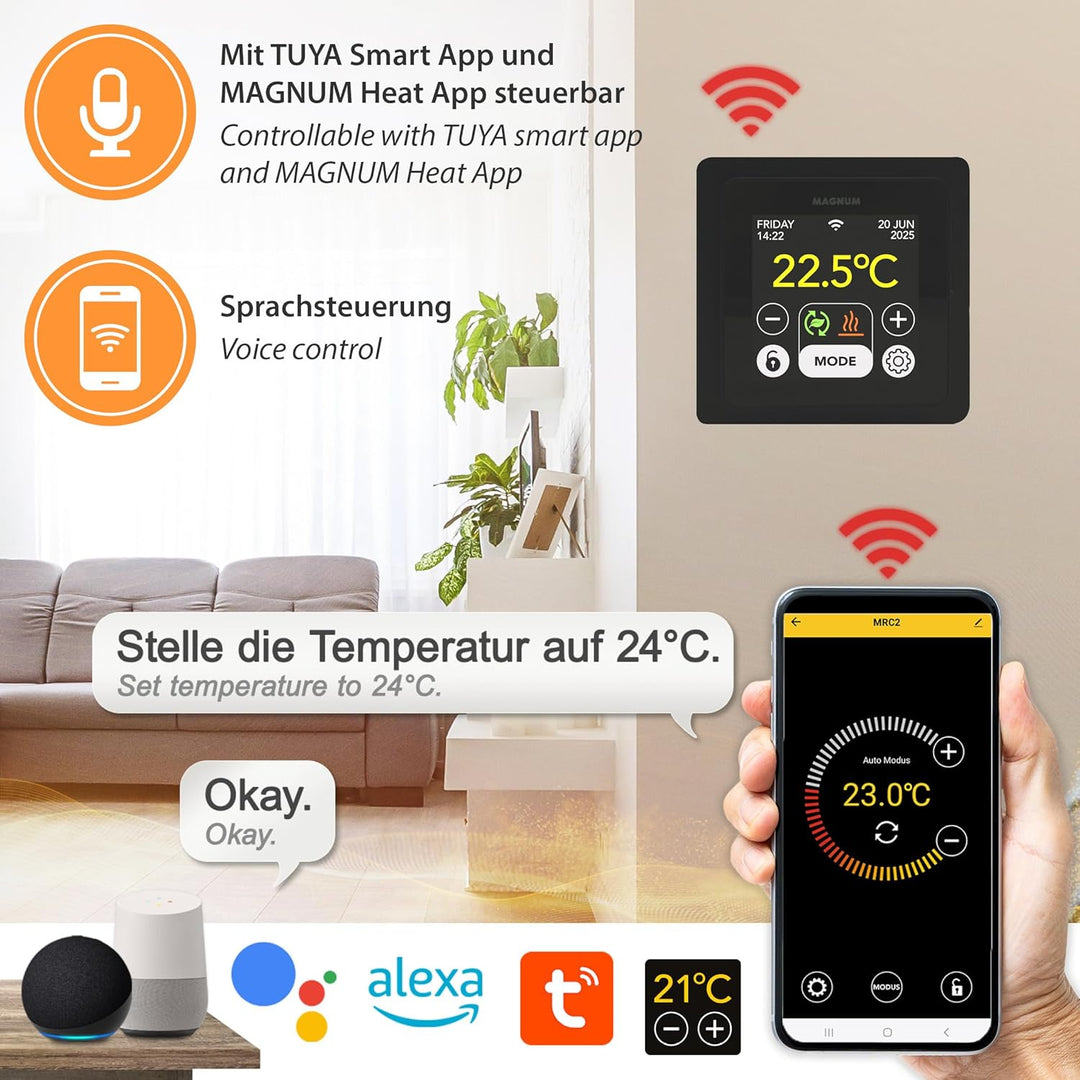 MRC WiFi Smart Thermostat/Raumregler mit Bodenfühler für Fussbodenheizung, Elektro-Heizung, Konvekto