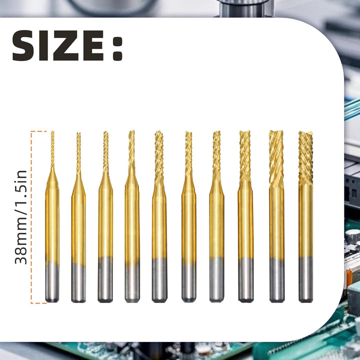10 Stück Hartmetall Schaftfräser, Titan Beschichtete CNC Fräser Gravur Bits Carving Drill Werkzeuge,