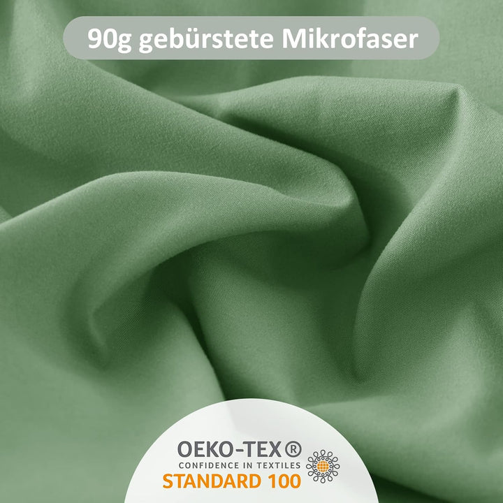 REDKEY Bettwäsche 200x220 3-teilig Rasen grün - Mikrofaser Bettwäsche-Set mit Reissverschluss, 200 x