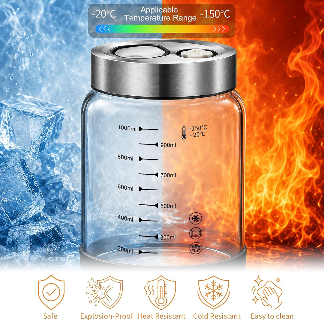 Diesisa 2 Stück 1L Borosilikatglas Fermentiergläser für Kimchi Sauerkraut | Fermentierglas mit Doppe