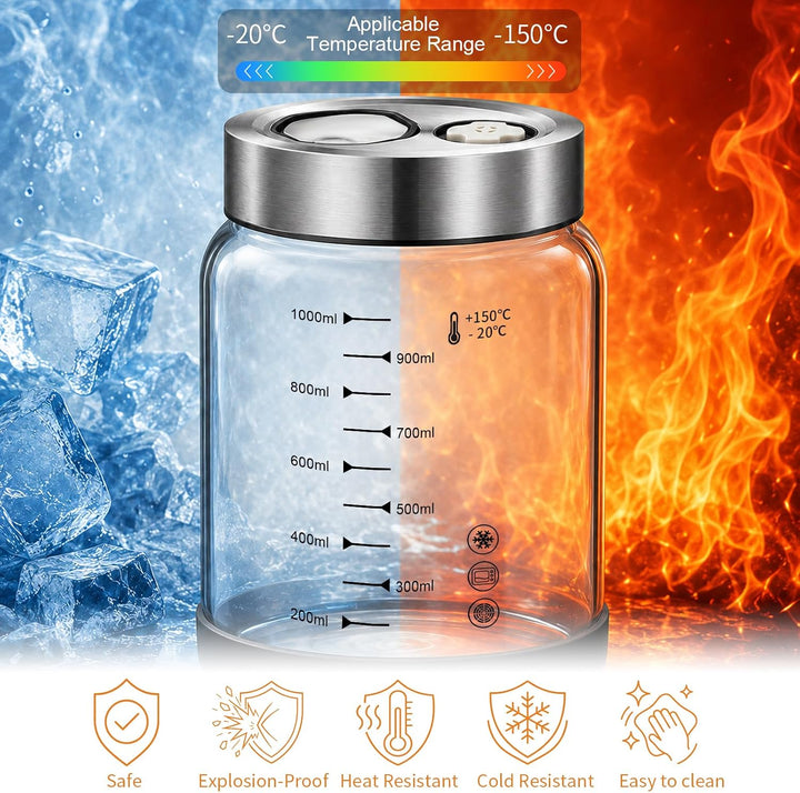 Diesisa 2 Stück 1L Borosilikatglas Fermentiergläser für Kimchi Sauerkraut | Fermentierglas mit Doppe