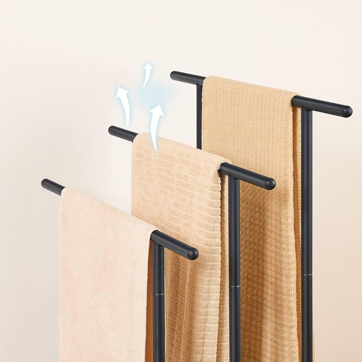 HOOBRO Handtuchständer, Handtuchhalter stehend mit 3 Handtuchstangen, Badetuchhalter, 1 offene Ablag