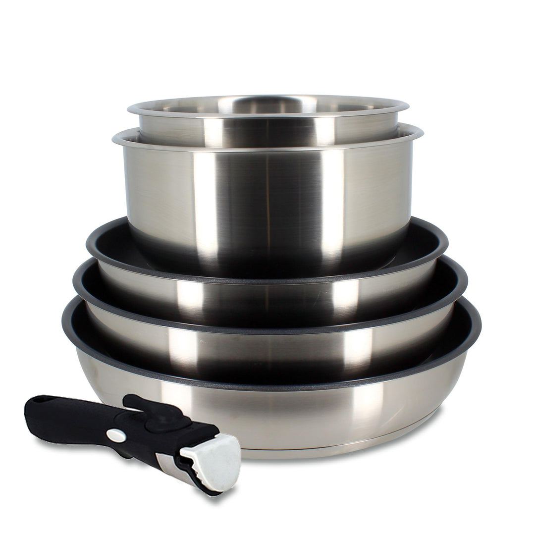 Kochgeschirr-Set - Induktion - MENASTYL - 7930018 - Edelstahl - 6-teilig - Abnehmbarer Griff - Grau