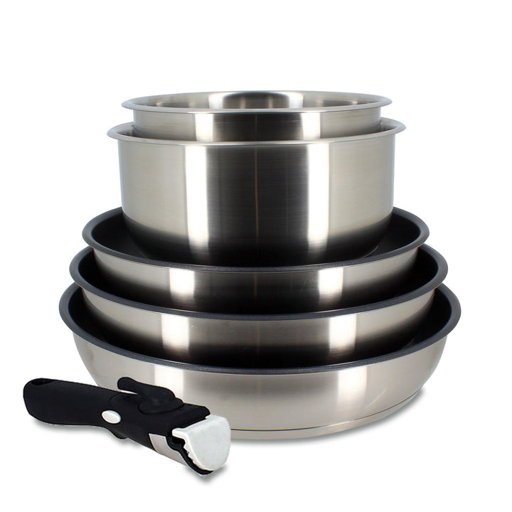 Kochgeschirr-Set - Induktion - MENASTYL - 7930018 - Edelstahl - 6-teilig - Abnehmbarer Griff - Grau