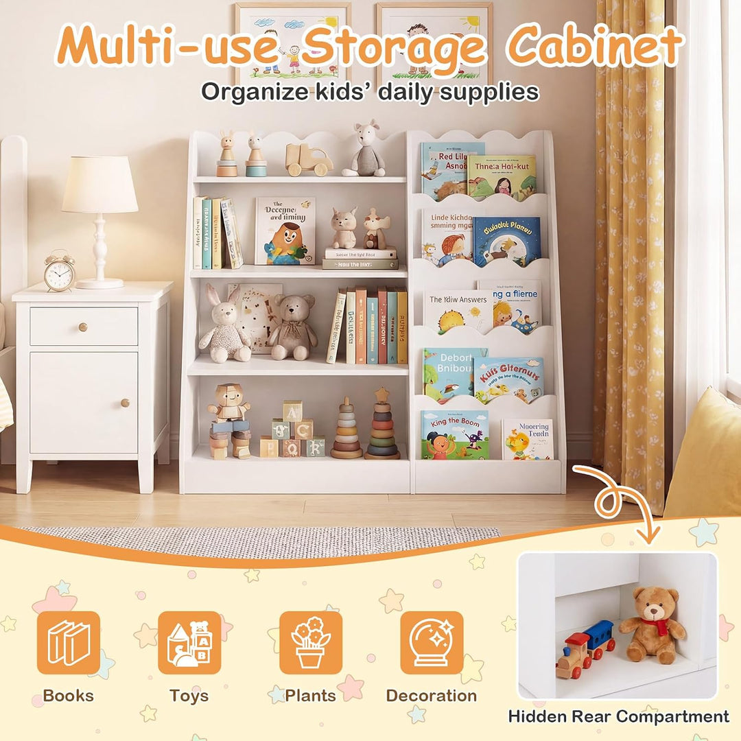 COSTWAY Kinder Bücherregal aus Holz, 5 stufiges Kinderregal mit 4 offenen Ablagen & versteckem Ablag