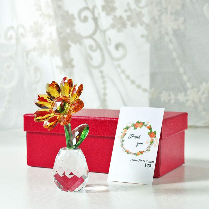 H&D Kristall-Sonnenblumen-Figur, Ornament, Briefbeschwerer, Tischdekoration