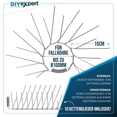 DIYexpert 5er Pack Marder-Schutz für Fallrohre bis zu Ø 100mm aus Edelstahl - individuell anpassbare