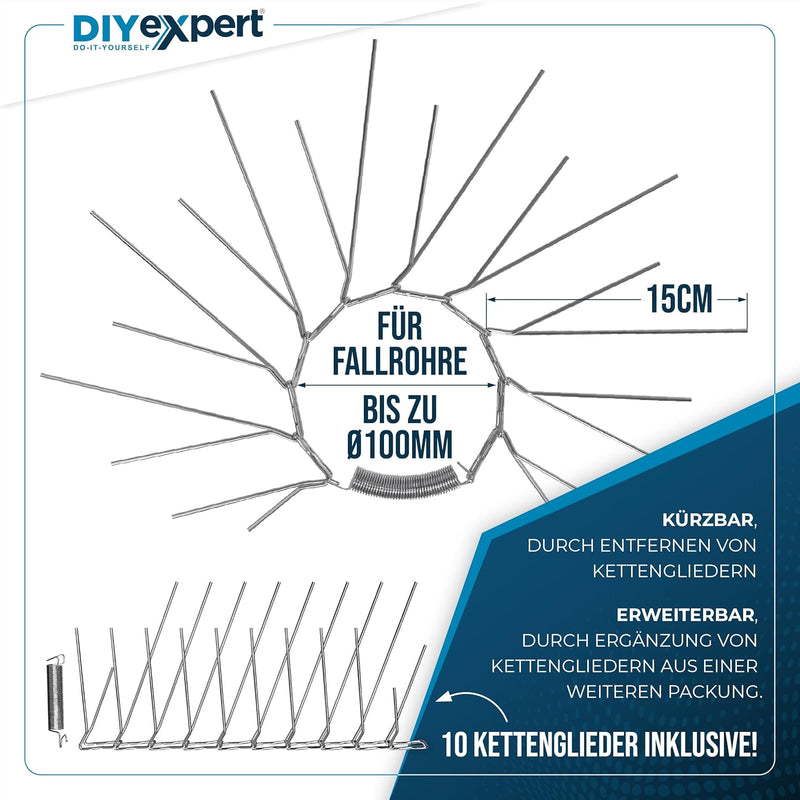 DIYexpert 5er Pack Marder-Schutz für Fallrohre bis zu Ø 100mm aus Edelstahl - individuell anpassbare