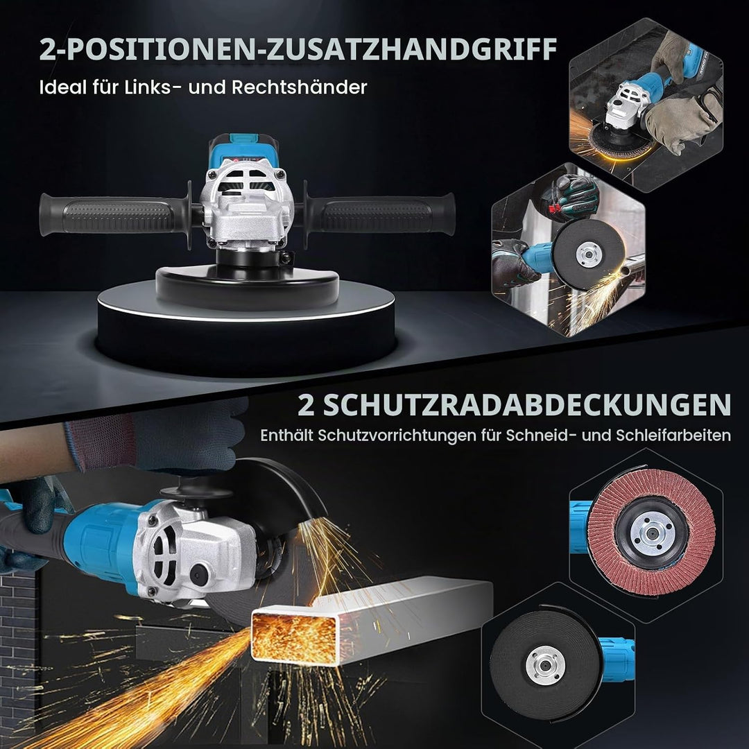 Akku Winkelschleifer, Akku Flex Trennschleifer, 3 Stufige Drehzahlregelun/3500-10000RPM, mit 2× 4.0A