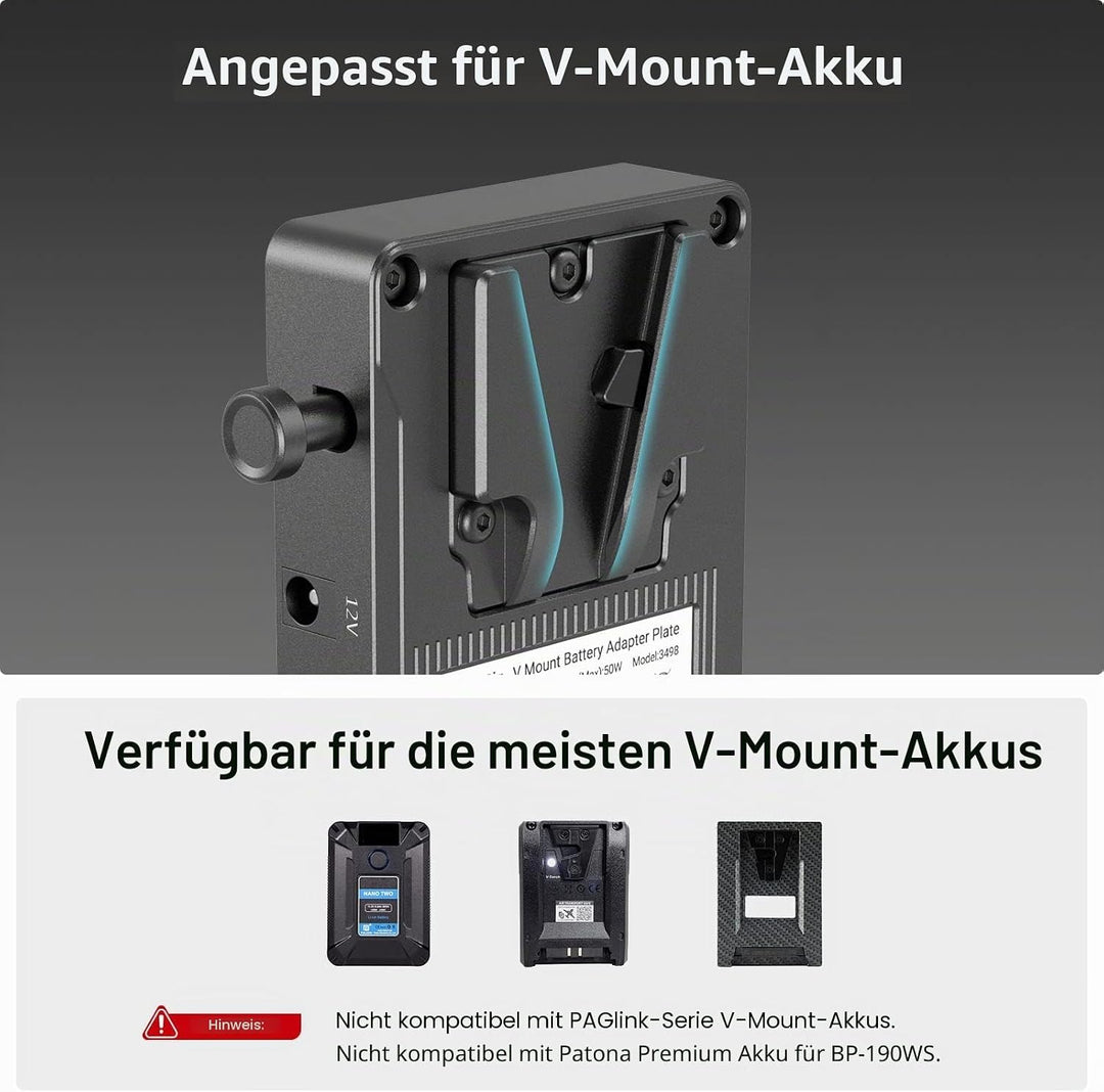 SMALLRIG V-Mount Akkuplattenadapter mit doppelter 15-mm-Stabklemme, für spiegellose/DSLR-Kamera, für