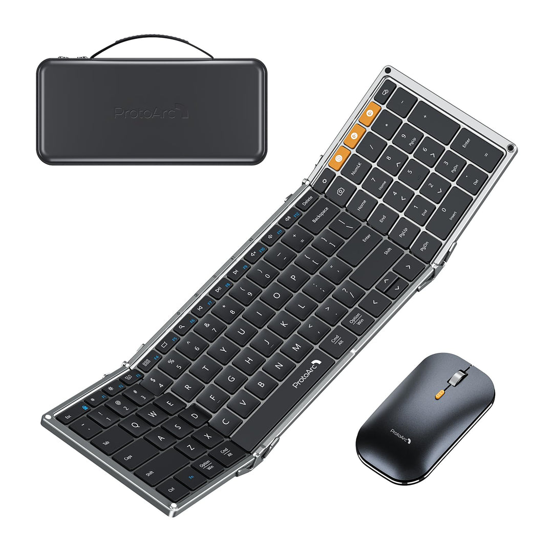 ProtoArc XKM01 Faltbare Tastatur und Maus | Full-Size Bluetooth Tastatur Klappbar mit Ziffernblock |
