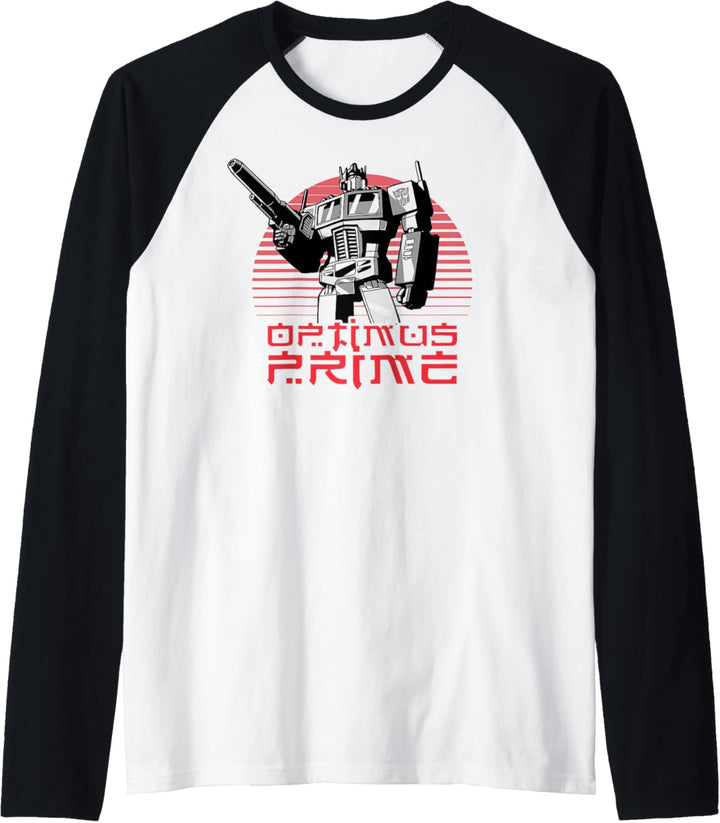 Transformers Optimus Prime Retro Kanji Sunset Portrait Raglan