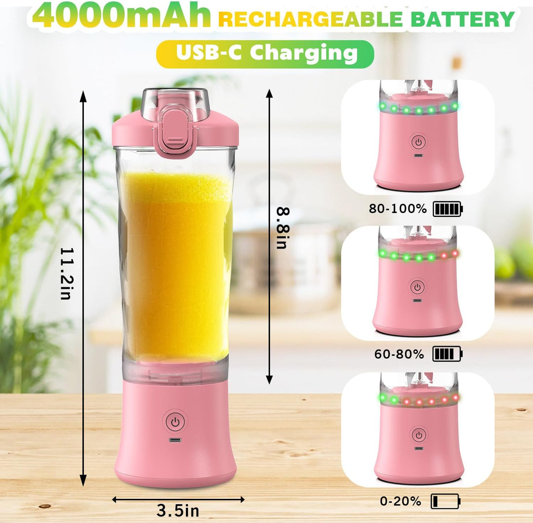 Tragbarer Mixer Smoothie Maker - 600ml Mini Standmixer to Go - 6 Klingen, Reisedeckel und Isolierte