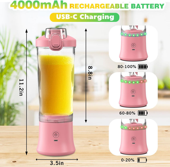 Tragbarer Mixer Smoothie Maker - 600ml Mini Standmixer to Go - 6 Klingen, Reisedeckel und Isolierte