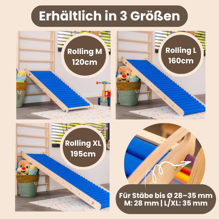 WoodsCraft - Indoor &amp; Outdoor Kletterset: Rutsche [120 cm] mit Kletterdreieck | Kinderrutsche-Rollen