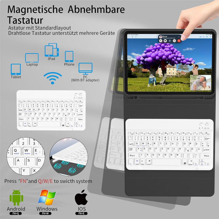 Hülle mit Tastatur für iPad Air 11 Zoll M3/M2 (2025/2024), iPad Air 5./4. Generation (2022/2020) 10,
