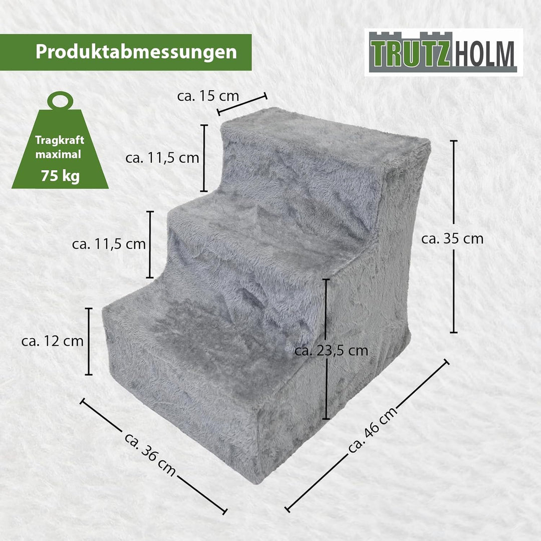 TRUTZHOLM Hundetreppe 3 Stufen Hunderampe für Bett und Sofa, Abnehmbarer, waschbarer Plüschbezug in