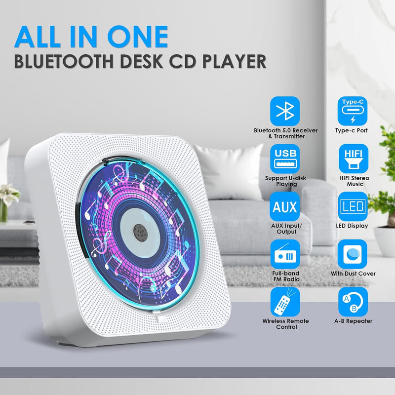 Gueray CD Player Radio mit CD Player Bluetooth Dualmodus mit Lautsprecher Fernbedienung Staubschutz