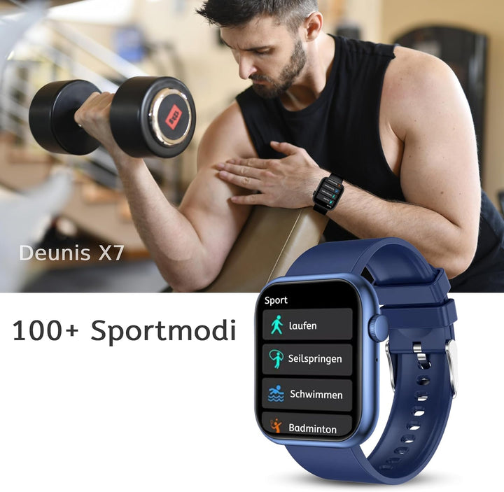 Deunis X7 Smartwatch 1,96 Zoll für Damen Herren mit Telefonfunktion und Benachrichtigungen, kompatib
