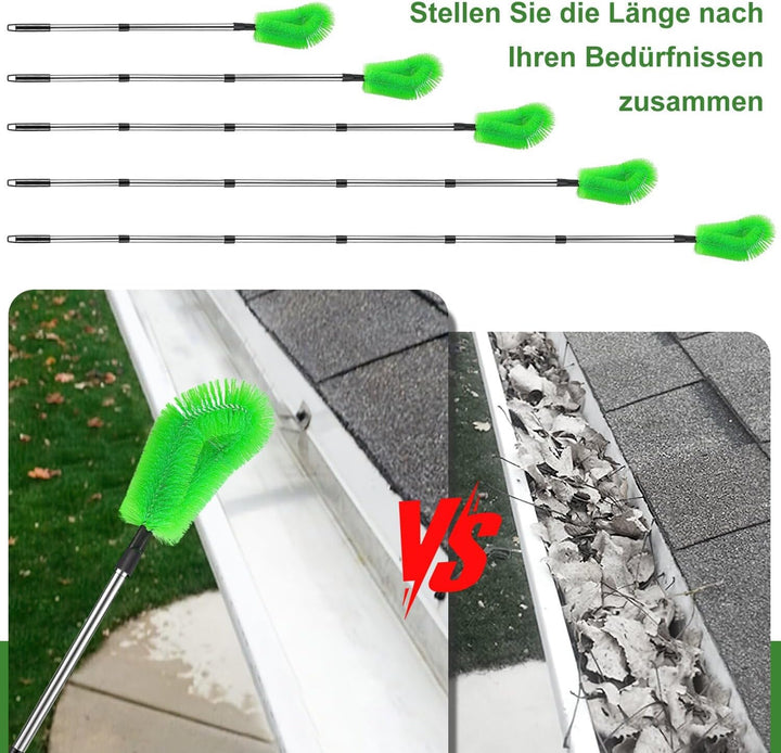 Dachrinnenreiniger Teleskop Dachrinnenbürste mit 6Pcs Teleskopstiel 250cm Dachrinnenreinigungsbürste