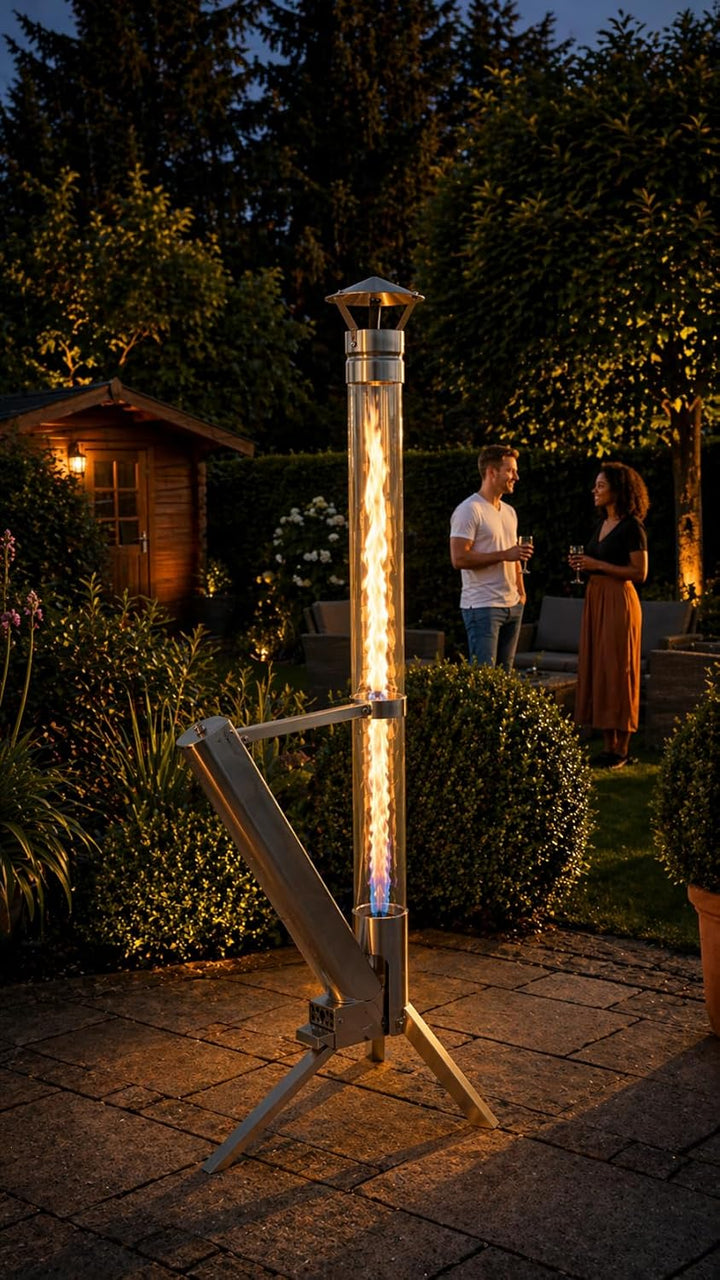 Eden Outdoor Feuerrohr Klassik,Edelstahl Feuersäule und Pelletfackel, Elegante Terrassenheizer und G