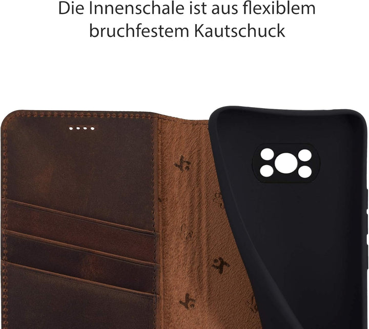 Suncase Book-Style Hülle kompatibel mit Xiaomi Poco X3 NFC Leder Tasche (Slim-Fit) Lederhülle Handyt