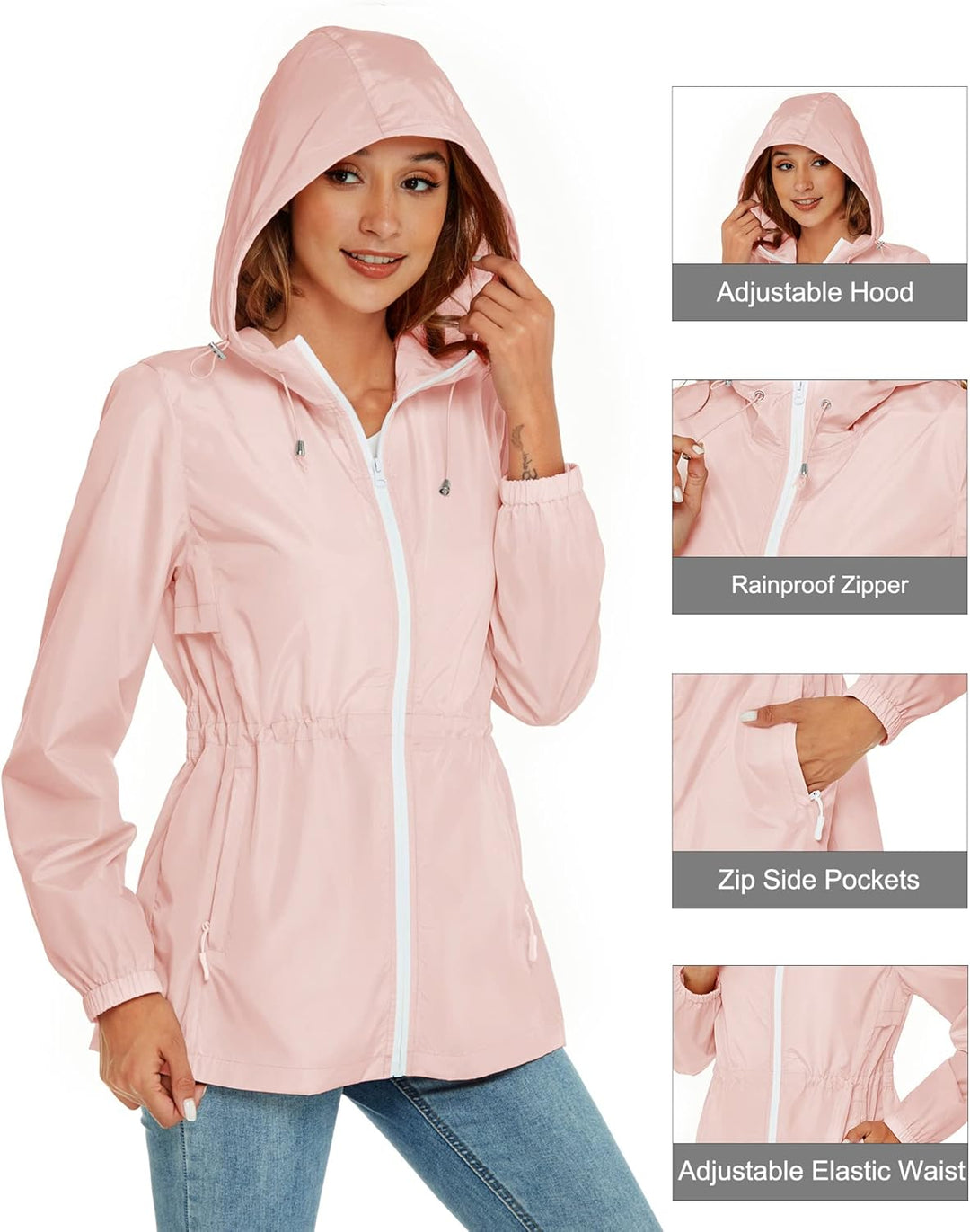 Rapbin Regenjacke Damen Wasserdicht Atmungsaktiv Leicht Outdoorjacke Windbreaker Packbare Regenmante