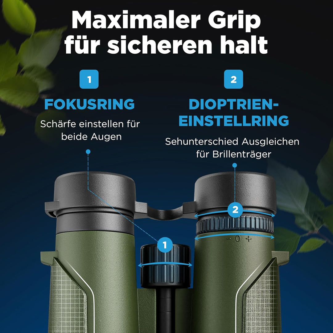 AlpinSpirit© Fernglas 8x42 inkl. Hardcase & Zubehör (Testsieger) – geeignet für Brillenträger - komp