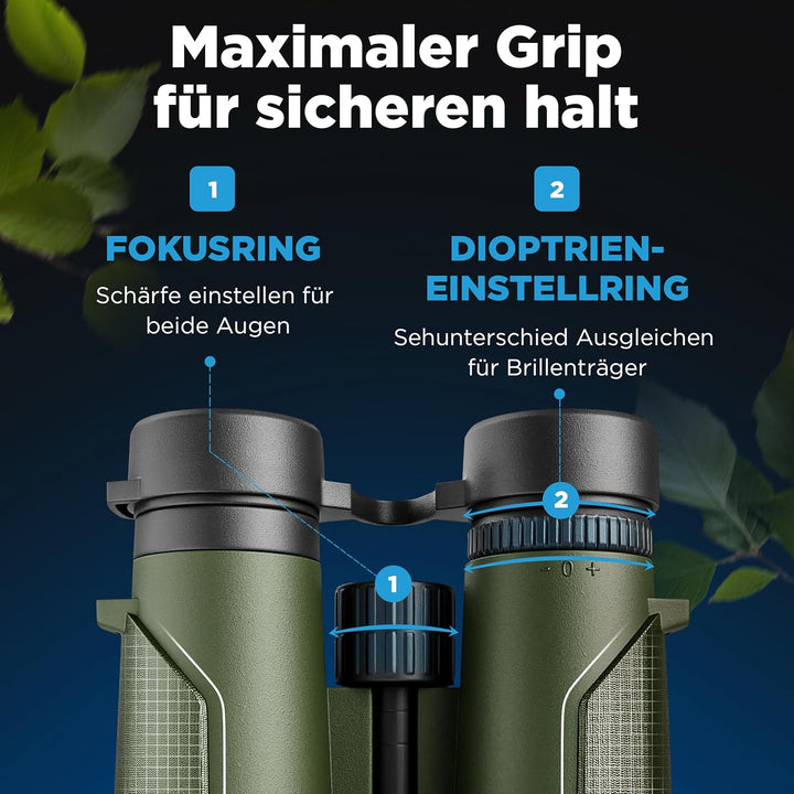 AlpinSpirit© Fernglas 8x42 inkl. Hardcase & Zubehör (Testsieger) – geeignet für Brillenträger - komp