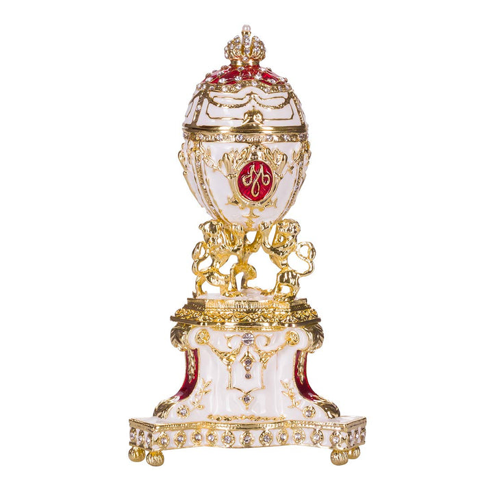 Fabergé-Stil Königliches dänisches Ei/Schmuckkästchen mit Löwen 13 cm rot