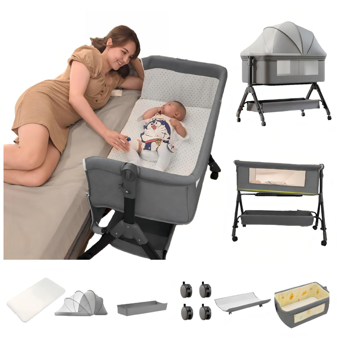 Aveainelle Baby-Beistellbett mit Matratze, Faltbare und Umwandelbare Babywiege, Verstellbare Babywie