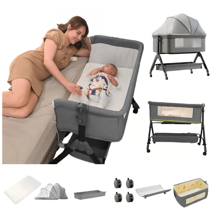 Aveainelle Baby-Beistellbett mit Matratze, Faltbare und Umwandelbare Babywiege, Verstellbare Babywie