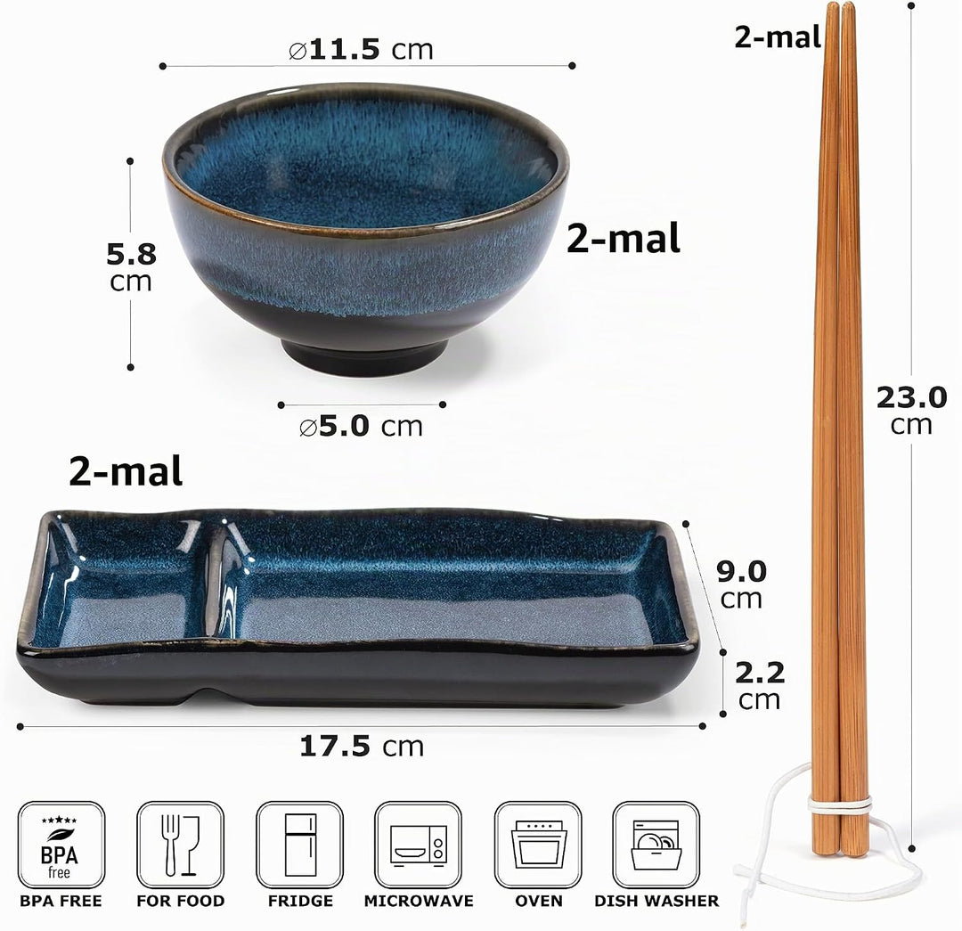 Urban Lifestyle Sushi Geschirr Set Misaki Marinblau 2 Personen, Sushi Set Japanischer Geschirr für M