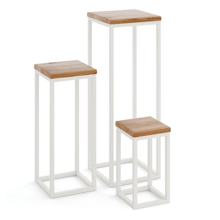 LAMO Manufaktur Pflanzenständer Set - 3 Stücke 30/50/70 cm | Blumenständer Weiss Metall | Blumenhock