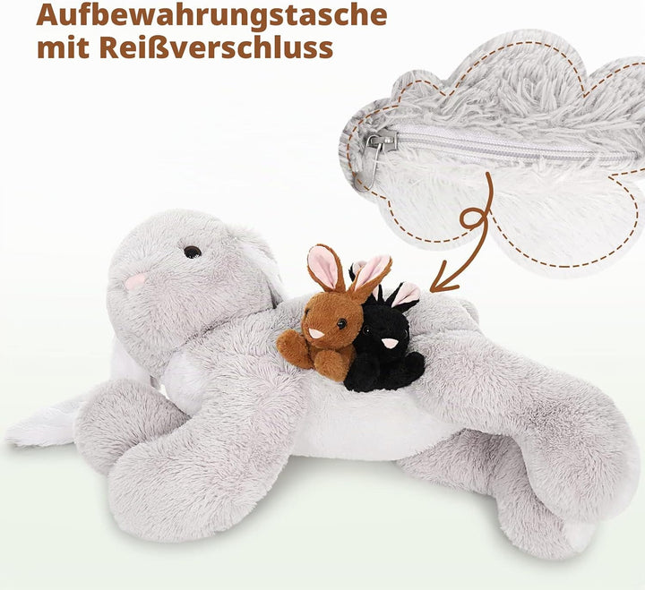 MorisMos Hase Kuscheltier XXL, 60cm Riesen Plüschtier Hase mit 3 Baby, Gross Plüschhase Stofftier We