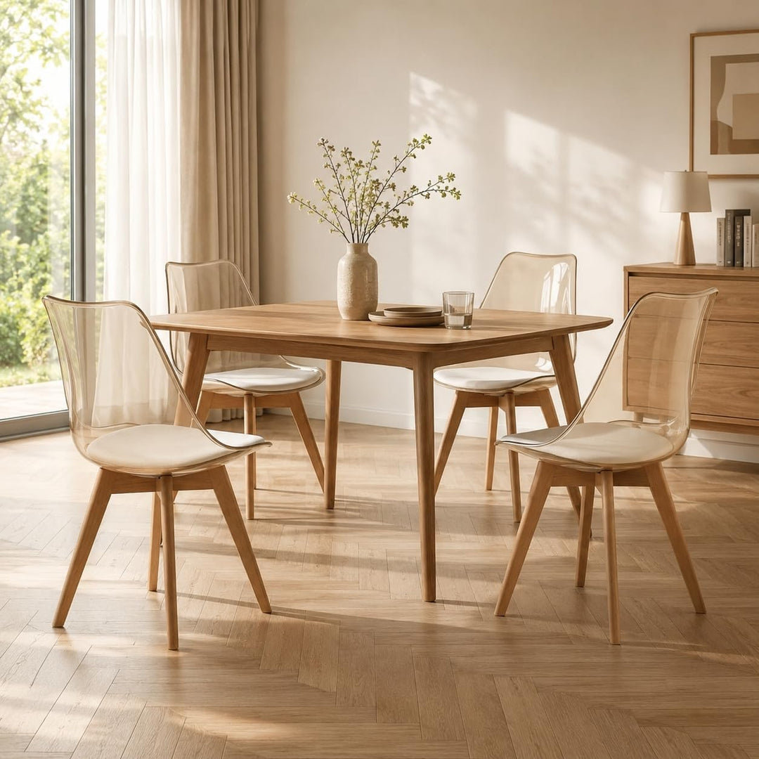 EGGREE 4er-Set Skandinavische SGS-geprüfte Esszimmerstühle, 4 Braune Transparente Küchenstühle mit M