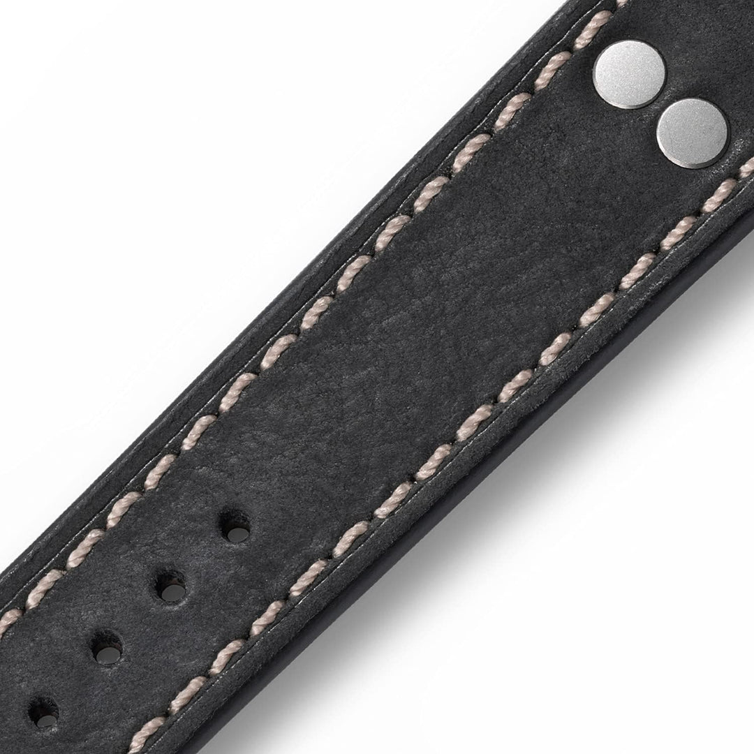 Laco Fliegeruhren Lederband – 18 mm – 18,5 cm lang – Schwarz – Nieten – Ersatzband – Einzigartige Qu