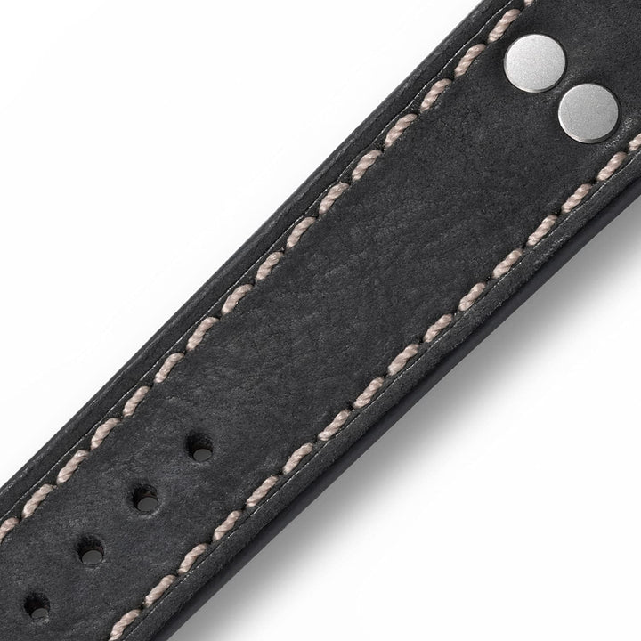 Laco Fliegeruhren Lederband – 18 mm – 18,5 cm lang – Schwarz – Nieten – Ersatzband – Einzigartige Qu