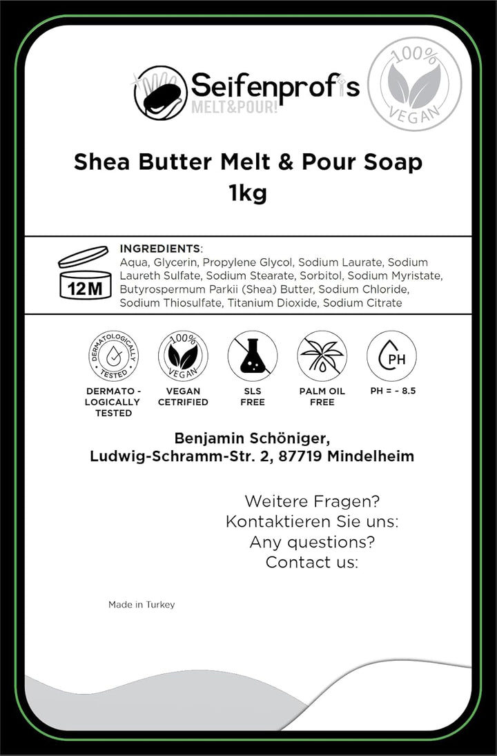 Bio Sheabutter - Glycerinseife, Rohseife, Seifenbasis zum Seifengiessen, 100% Vegan (SLS-Frei) (2kg