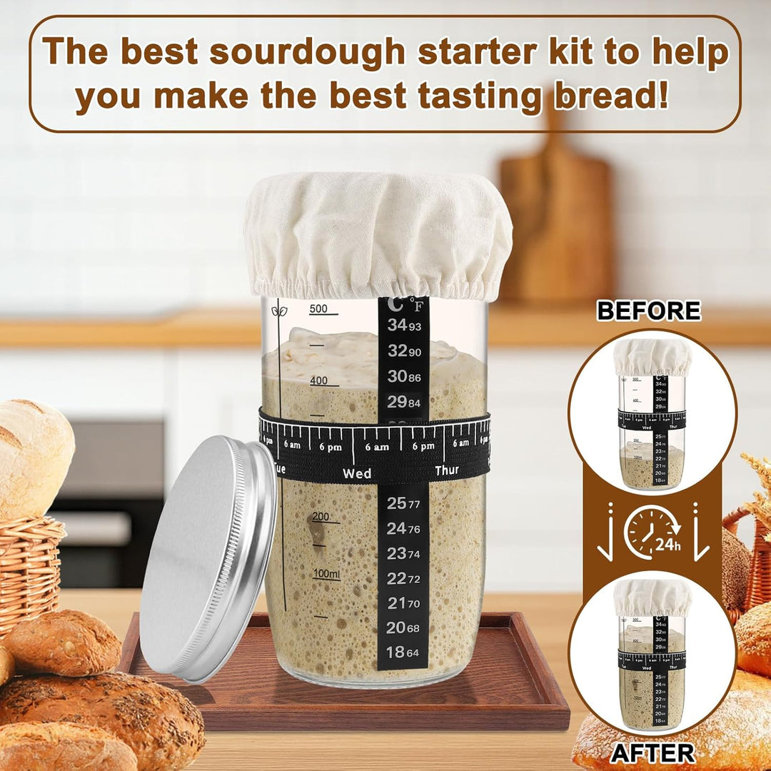 Sauerteig Starter Set, 730ML Fermentationsglas, Gärglas mit Silikonspatel, Sauerteig Glas, Brot Back