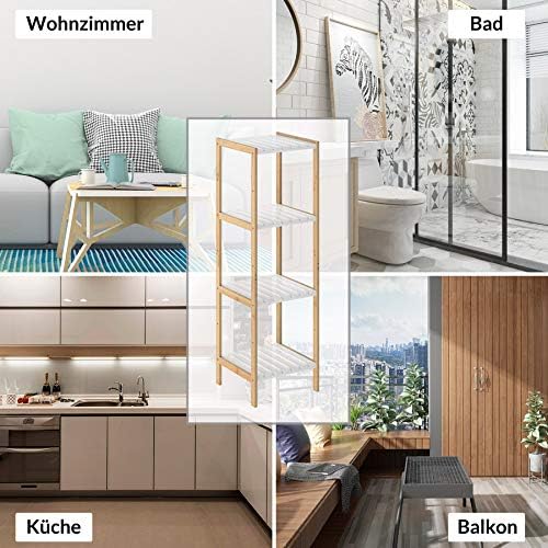 Casaria® Badezimmer Regal Bambus Holz 4 Ablagen Belastbarkeit 40kg Küche Wohnzimmer Bad Diele Standr